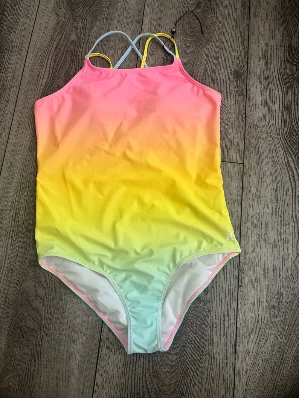 Hurley Girls Ombre Pink Yellow Aqua One-Piece Swimsuit